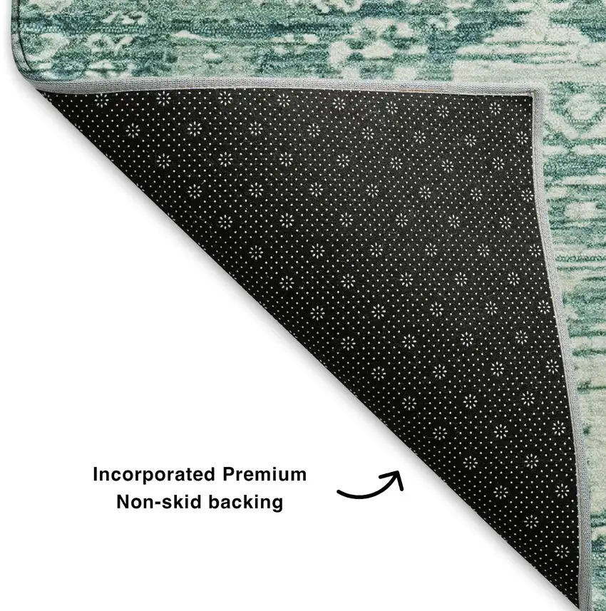 Teal And Ivory Oriental Washable Area Rug With UV Protection Photo 6