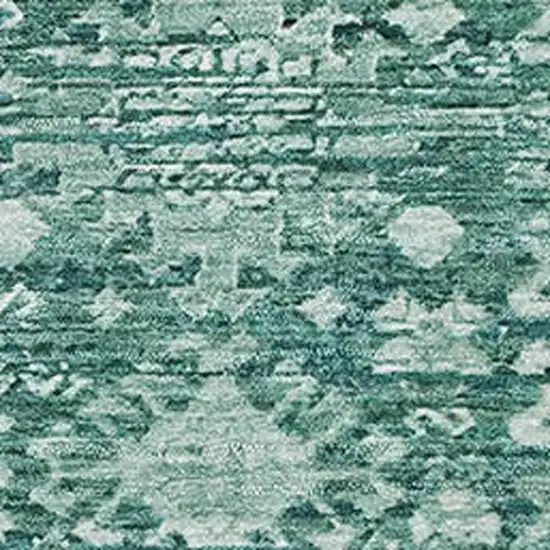 Teal And Ivory Oriental Washable Area Rug With UV Protection Photo 2
