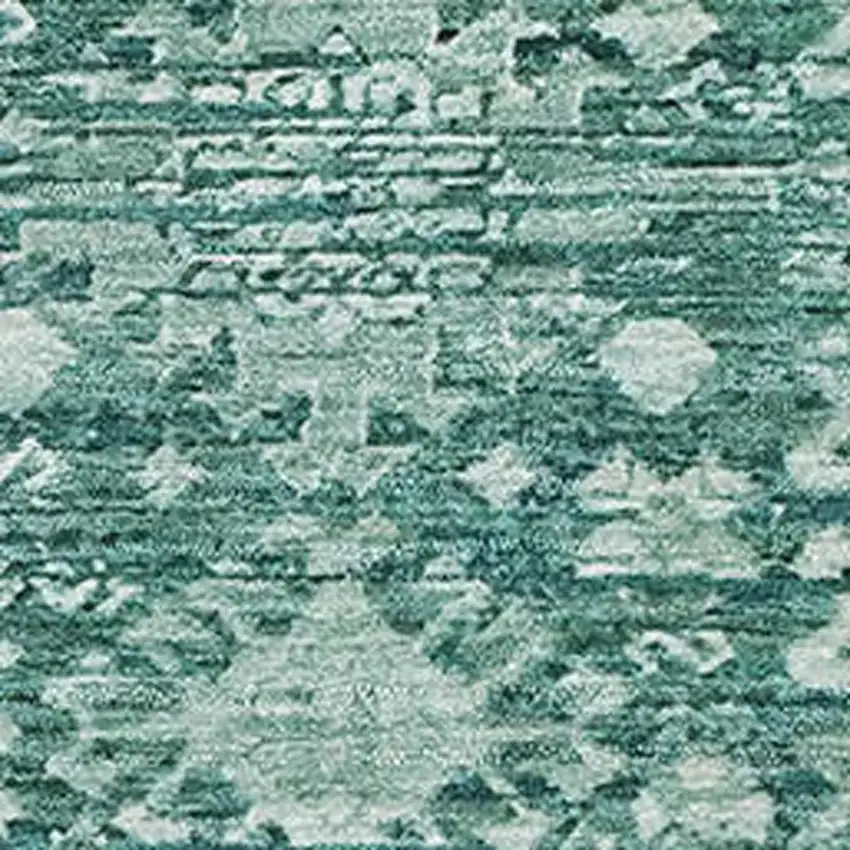 Teal And Ivory Oriental Washable Area Rug With UV Protection Photo 2