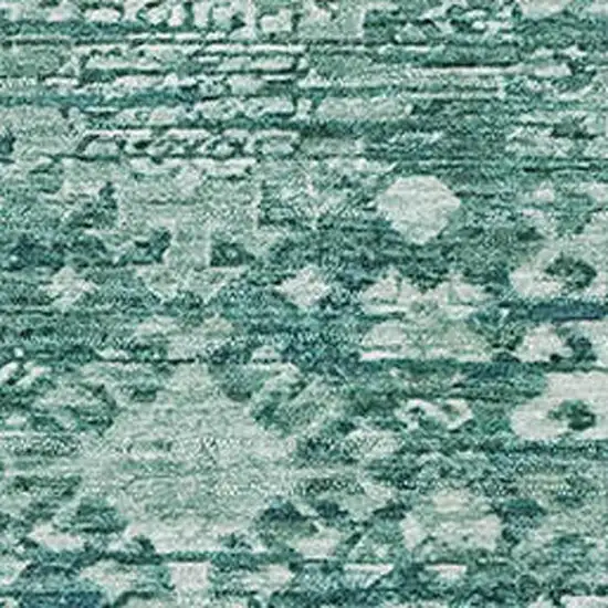 Teal And Ivory Oriental Washable Area Rug With UV Protection Photo 2
