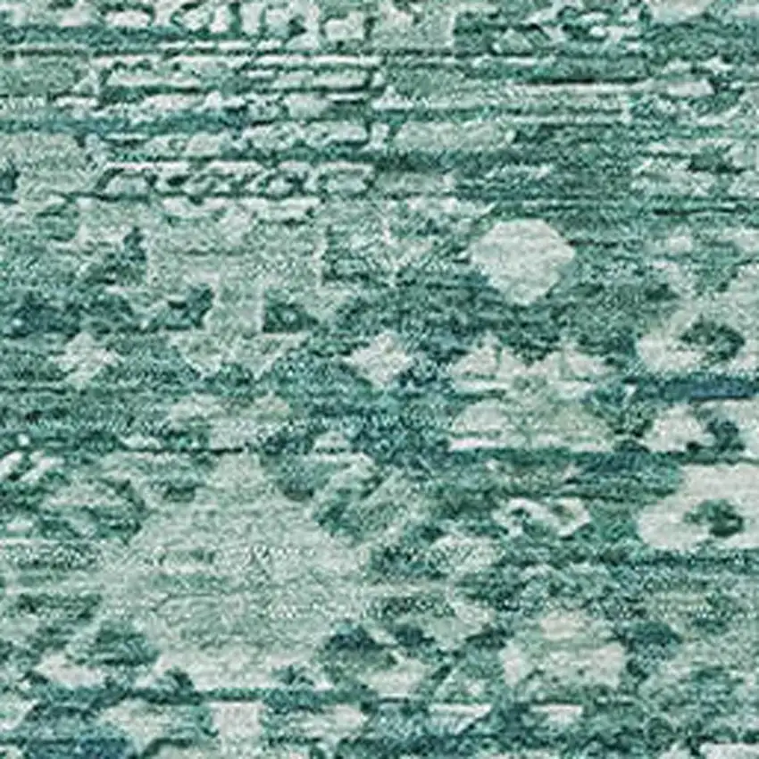 Teal And Ivory Oriental Washable Area Rug With UV Protection Photo 2