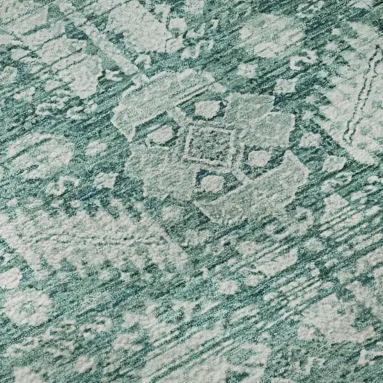 Teal And Ivory Oriental Washable Area Rug With UV Protection Photo 9