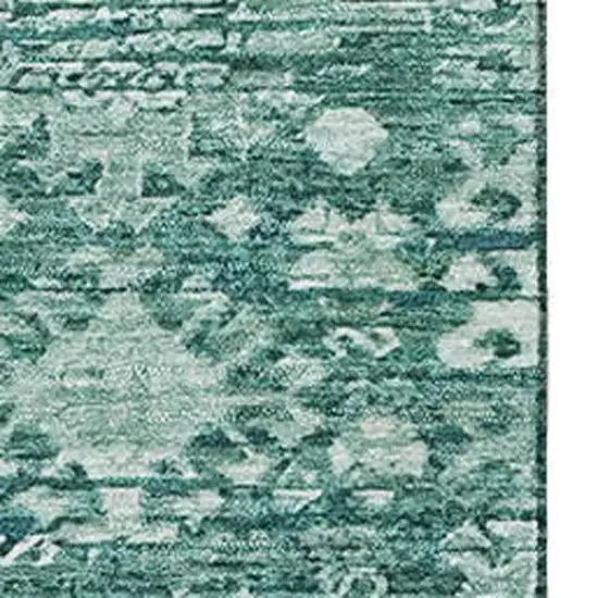Teal And Ivory Oriental Washable Area Rug With UV Protection Photo 2