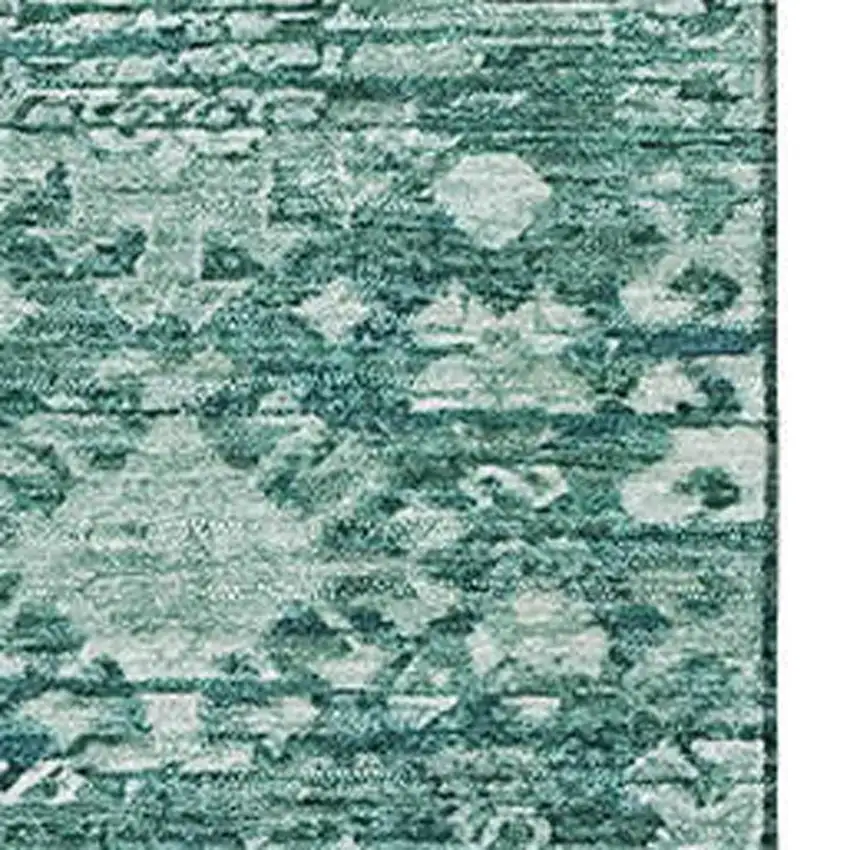 Teal And Ivory Oriental Washable Area Rug With UV Protection Photo 2