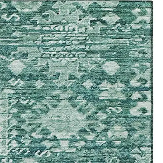 Teal And Ivory Oriental Washable Area Rug With UV Protection Photo 3