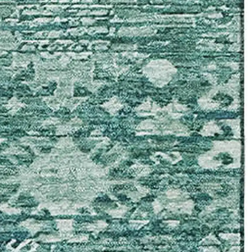 Teal And Ivory Oriental Washable Area Rug With UV Protection Photo 2