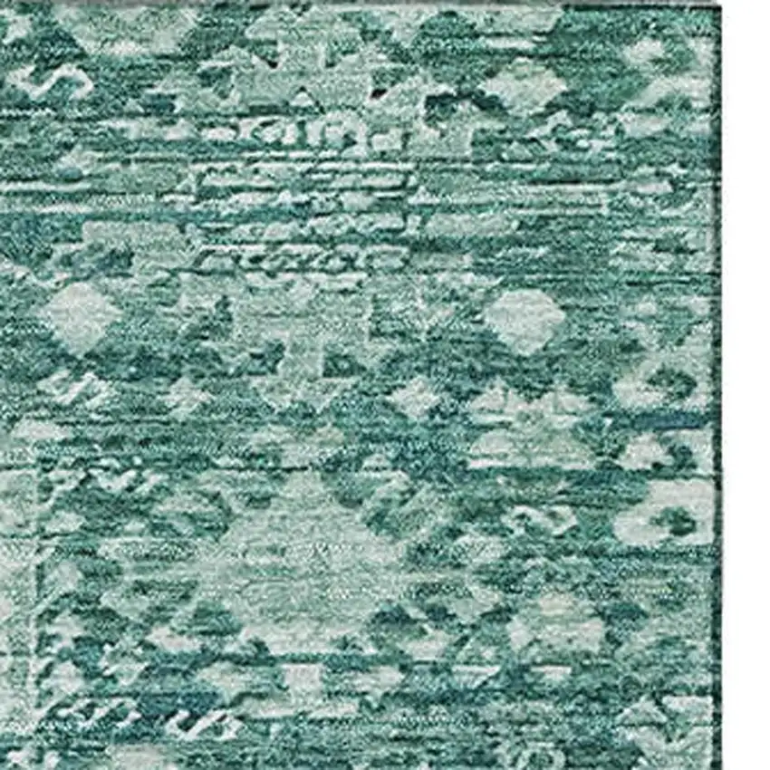 Teal And Ivory Oriental Washable Area Rug With UV Protection Photo 3