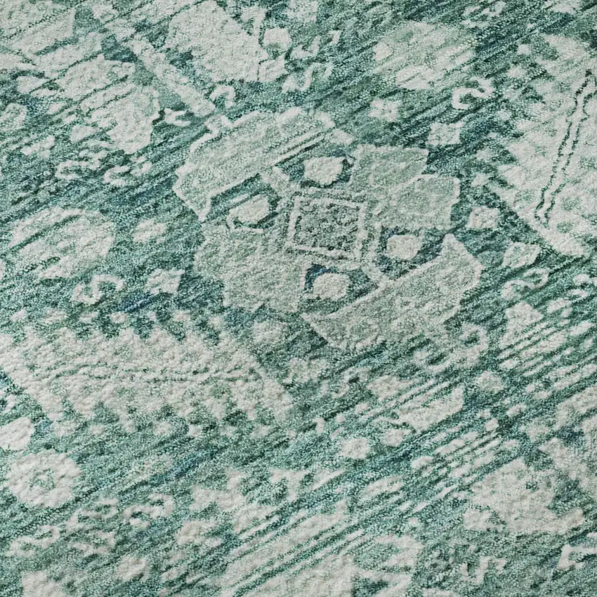 Teal And Ivory Oriental Washable Area Rug With UV Protection Photo 9