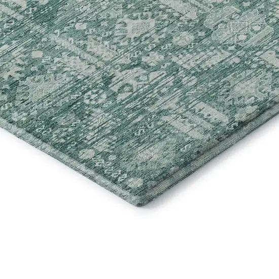 Teal And Ivory Oriental Washable Area Rug With UV Protection Photo 7