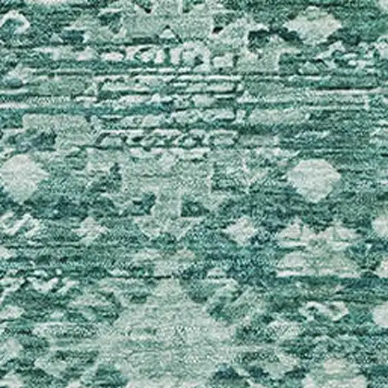 Teal And Ivory Oriental Washable Area Rug With UV Protection Photo 2