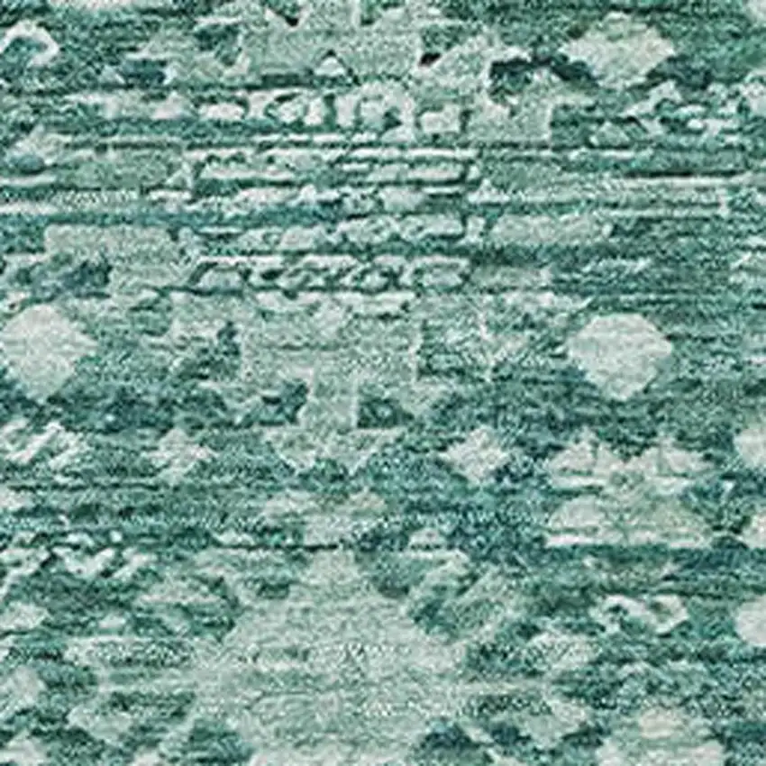 Teal And Ivory Oriental Washable Area Rug With UV Protection Photo 2