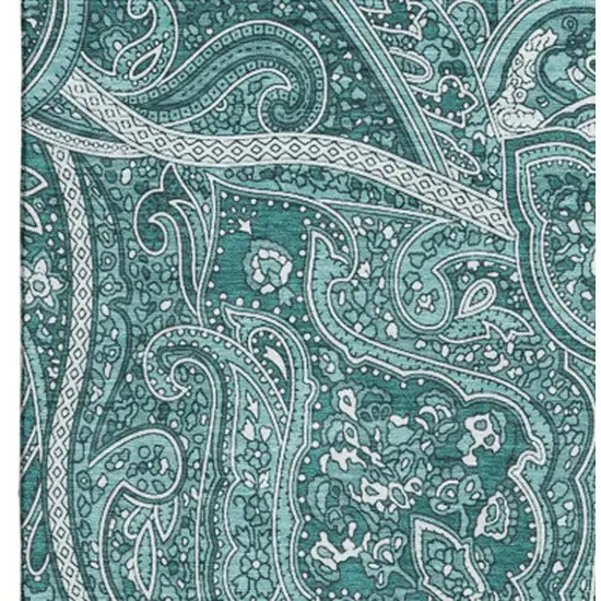 Teal And Ivory Paisley Washable Area Rug With UV Protection Photo 3