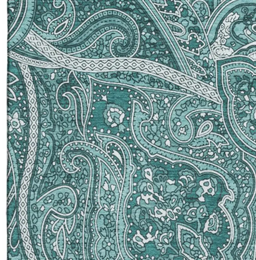 Teal And Ivory Paisley Washable Area Rug With UV Protection Photo 3