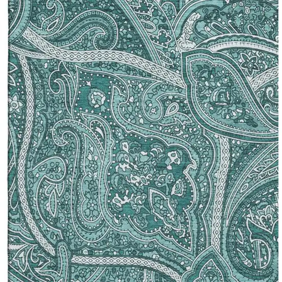 Teal And Ivory Paisley Washable Area Rug With UV Protection Photo 4