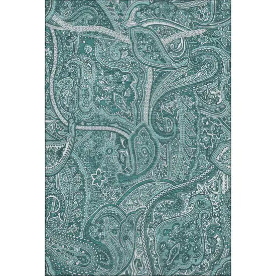 Teal And Ivory Paisley Washable Area Rug With UV Protection Photo 1