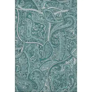 Photo of Teal And Ivory Paisley Washable Area Rug With UV Protection