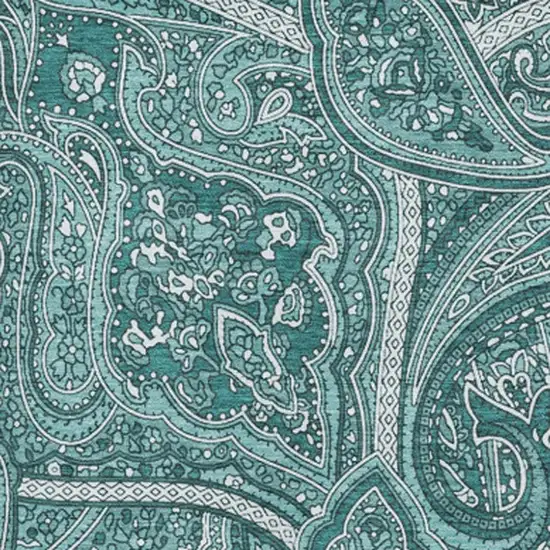 Teal And Ivory Paisley Washable Area Rug With UV Protection Photo 3