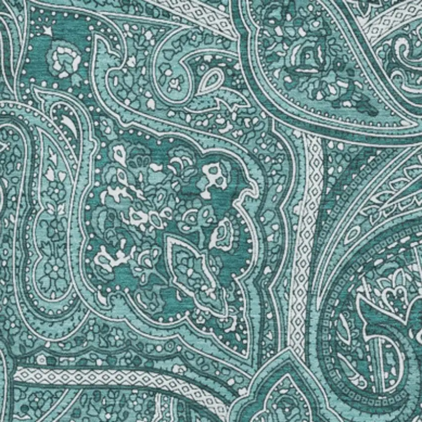 Teal And Ivory Paisley Washable Area Rug With UV Protection Photo 3