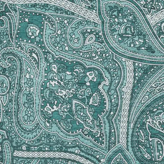 Teal And Ivory Paisley Washable Area Rug With UV Protection Photo 3