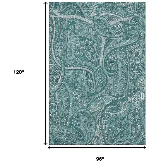 Teal And Ivory Paisley Washable Area Rug With UV Protection Photo 7