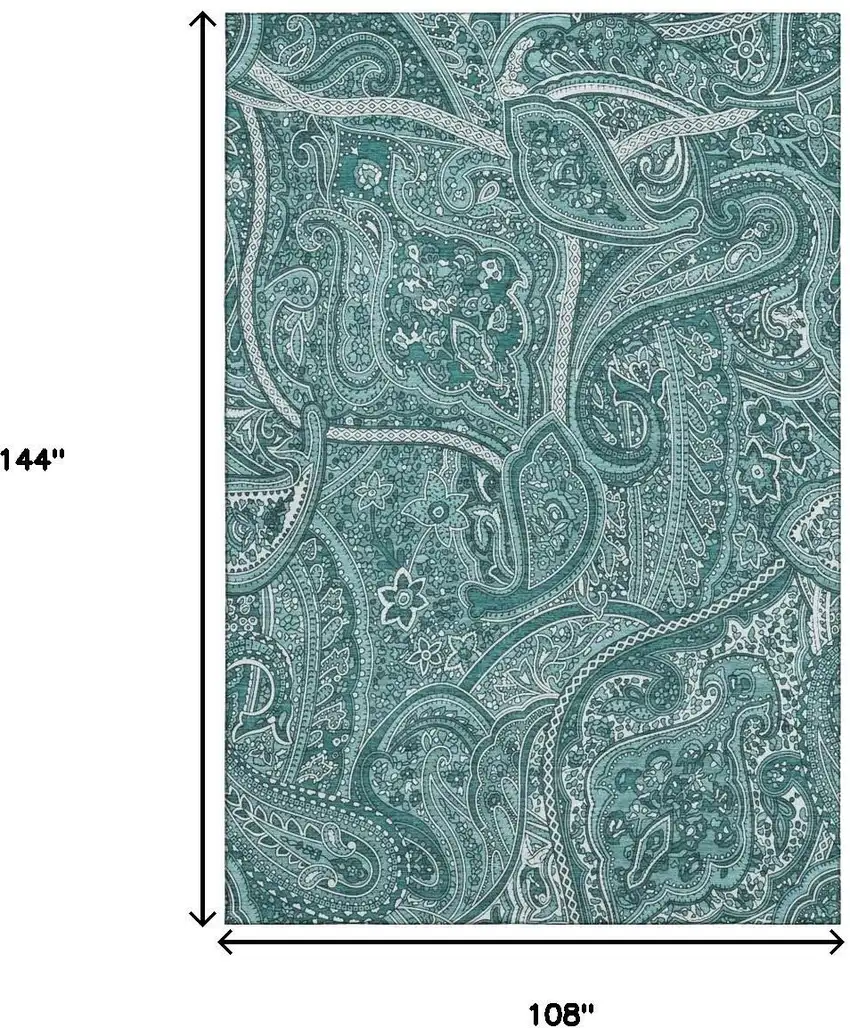 Teal And Ivory Paisley Washable Area Rug With UV Protection Photo 8