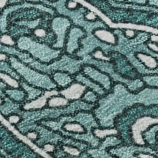 Teal And Ivory Paisley Washable Area Rug With UV Protection Photo 4