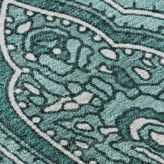 Teal And Ivory Paisley Washable Area Rug With UV Protection Photo 5