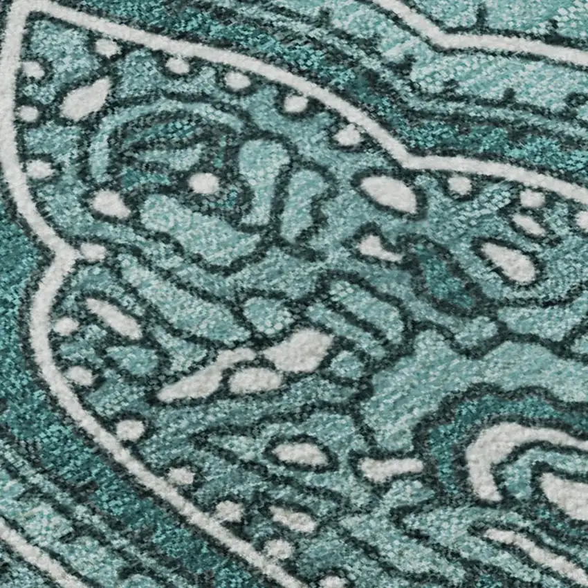 Teal And Ivory Paisley Washable Area Rug With UV Protection Photo 5