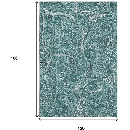 Teal And Ivory Paisley Washable Area Rug With UV Protection Photo 7