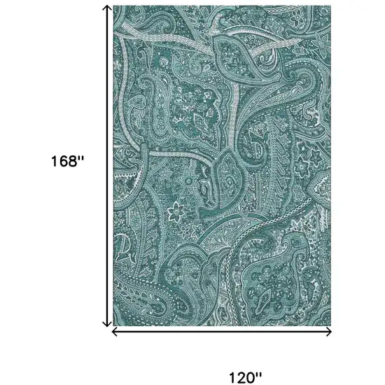 Teal And Ivory Paisley Washable Area Rug With UV Protection Photo 3