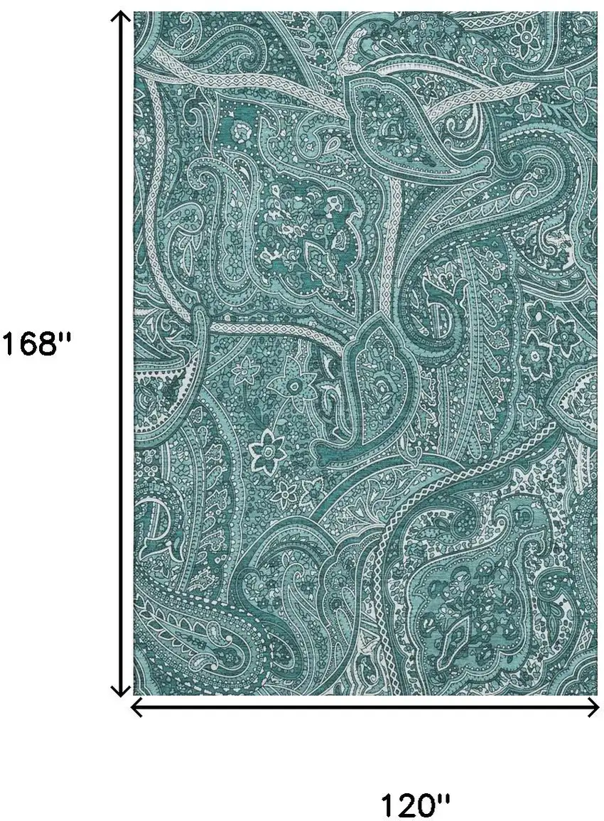Teal And Ivory Paisley Washable Area Rug With UV Protection Photo 3