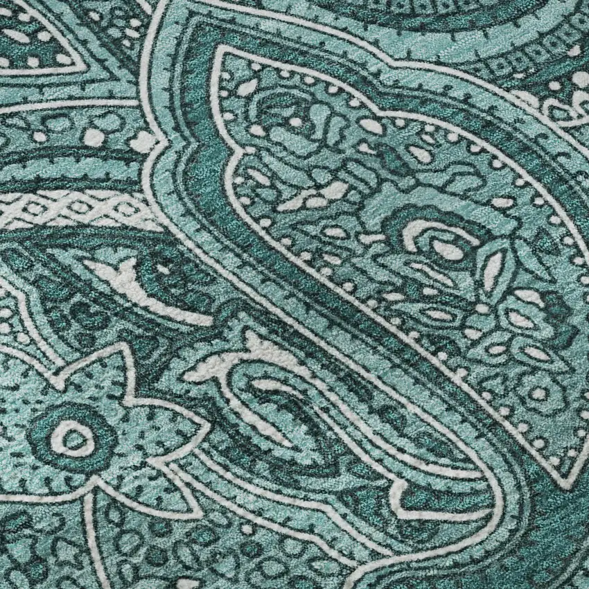 Teal And Ivory Paisley Washable Area Rug With UV Protection Photo 3