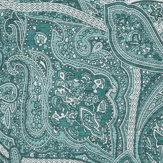 Teal And Ivory Paisley Washable Area Rug With UV Protection Photo 4