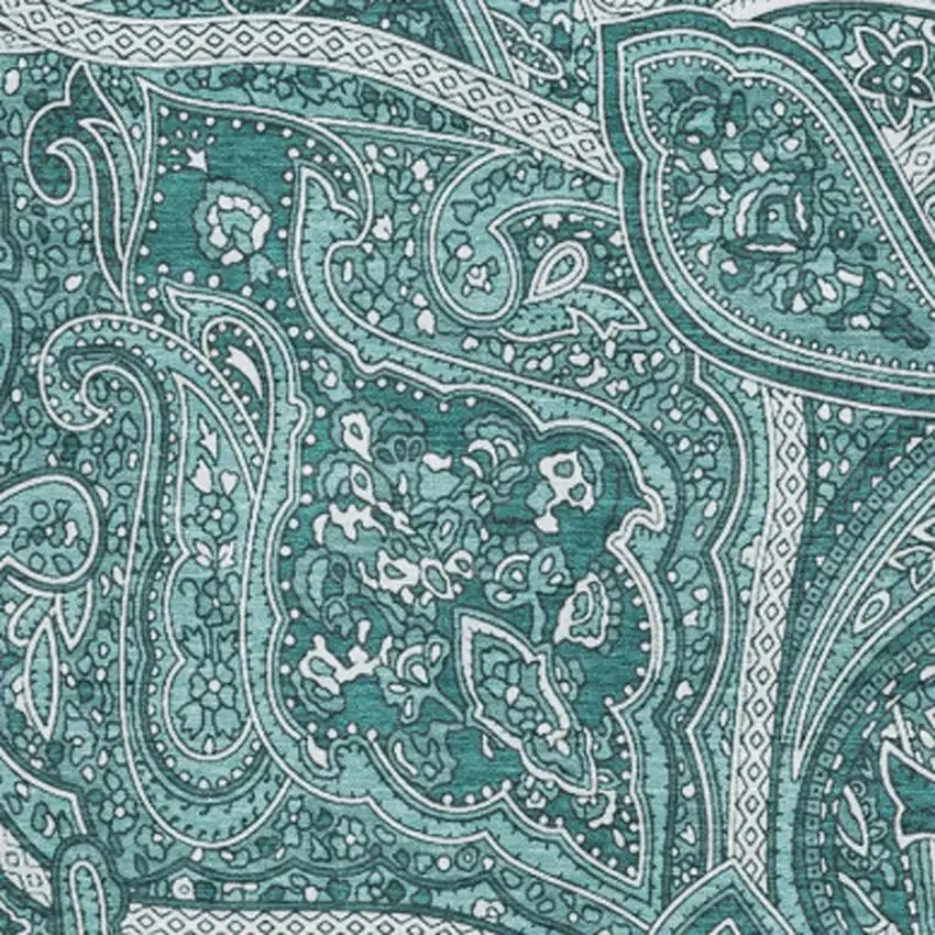 Teal And Ivory Paisley Washable Area Rug With UV Protection Photo 4