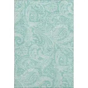 Photo of Teal And Ivory Paisley Washable Area Rug With UV Protection