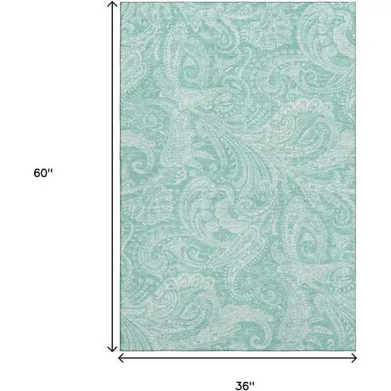 Teal And Ivory Paisley Washable Area Rug With UV Protection Photo 5