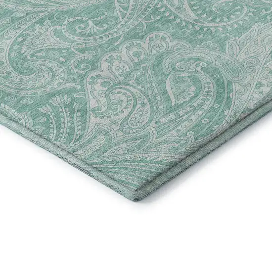 Teal And Ivory Paisley Washable Area Rug With UV Protection Photo 6