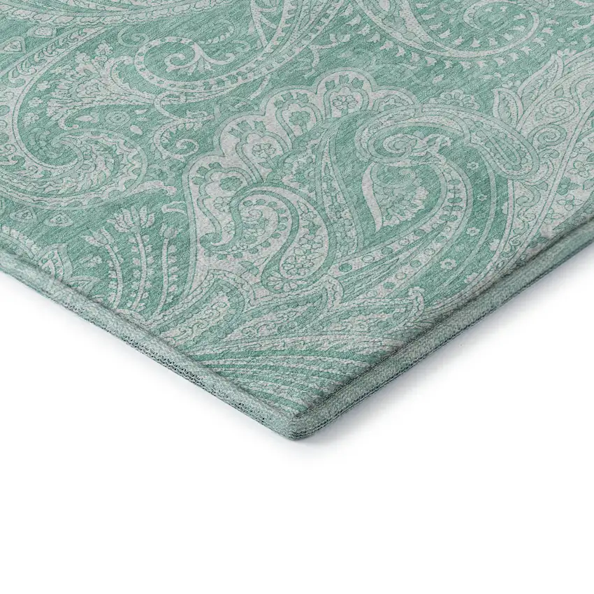 Teal And Ivory Paisley Washable Area Rug With UV Protection Photo 6