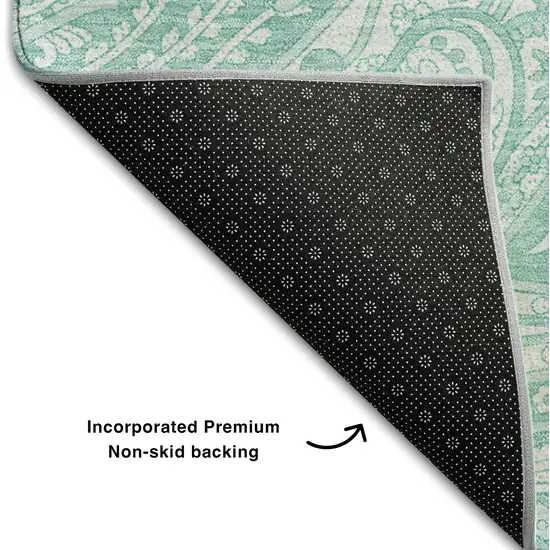 Teal And Ivory Paisley Washable Area Rug With UV Protection Photo 9