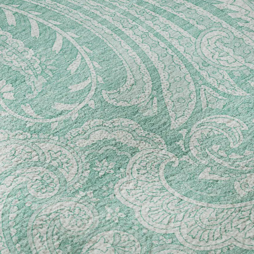 Teal And Ivory Paisley Washable Area Rug With UV Protection Photo 8