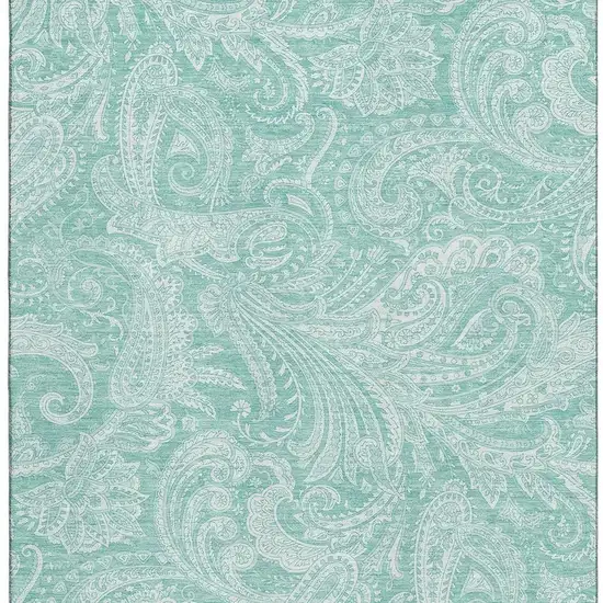 Teal And Ivory Paisley Washable Area Rug With UV Protection Photo 4