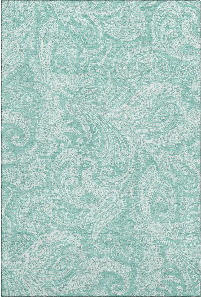 Teal And Ivory Paisley Washable Area Rug With UV Protection Photo 2