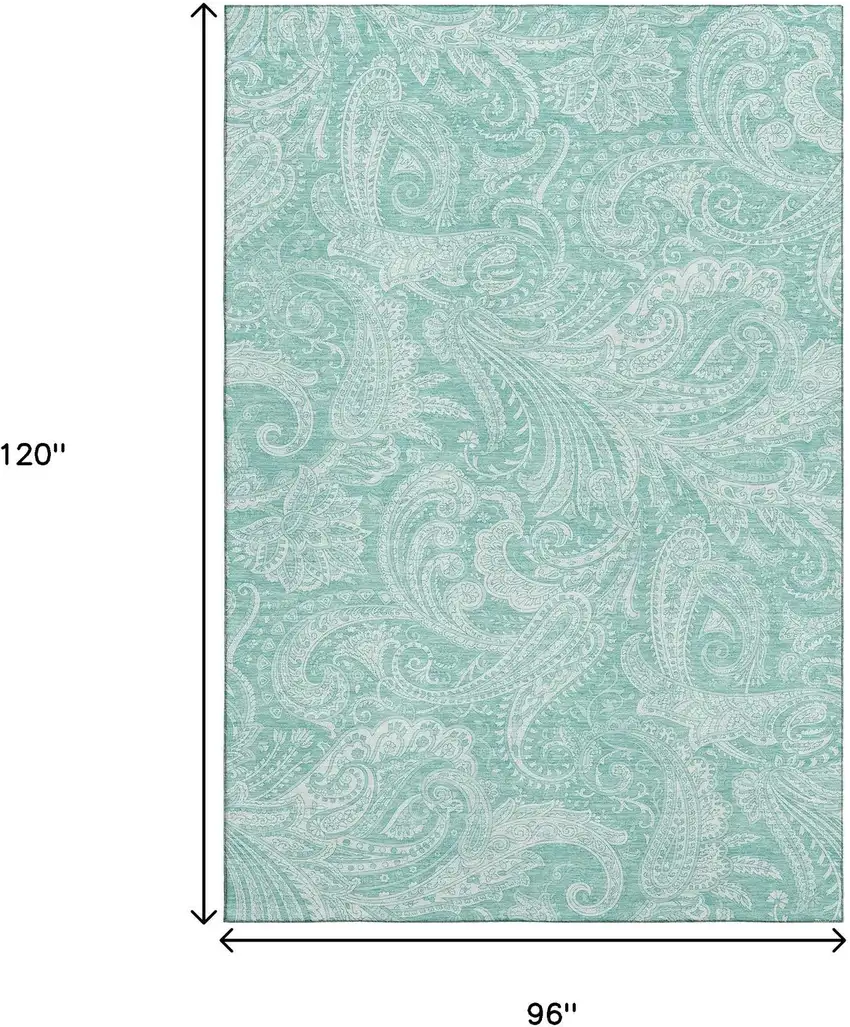 Teal And Ivory Paisley Washable Area Rug With UV Protection Photo 3