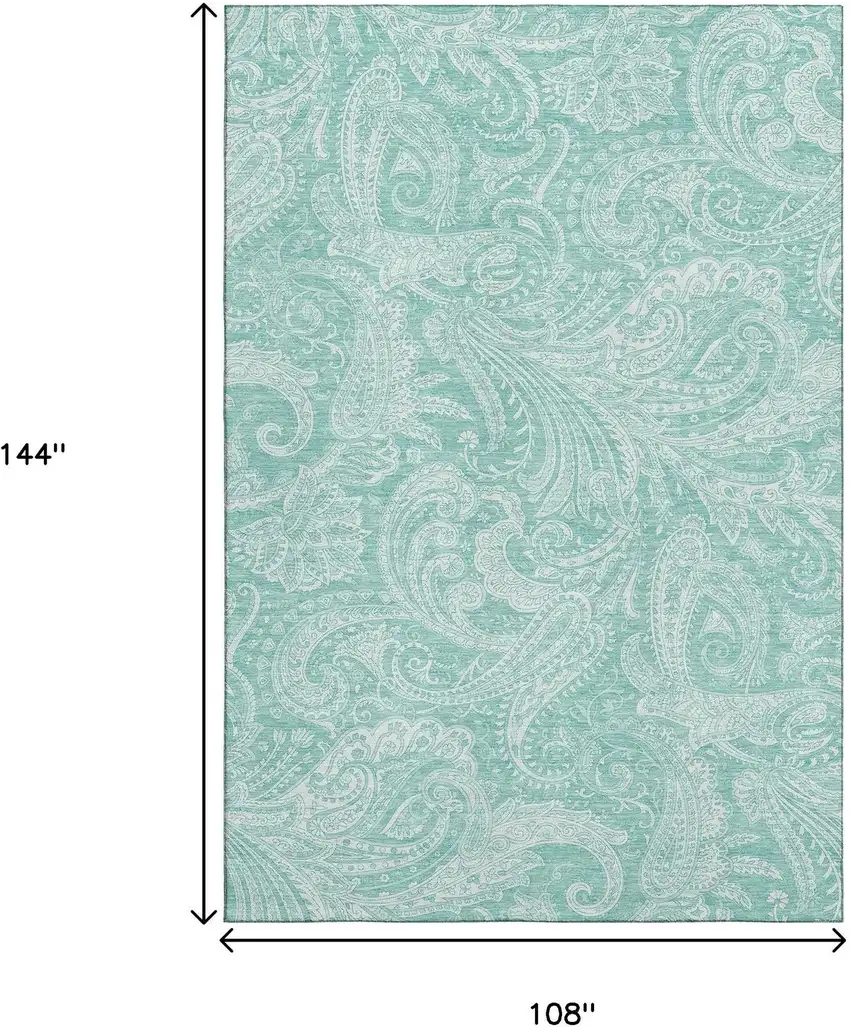 Teal And Ivory Paisley Washable Area Rug With UV Protection Photo 6
