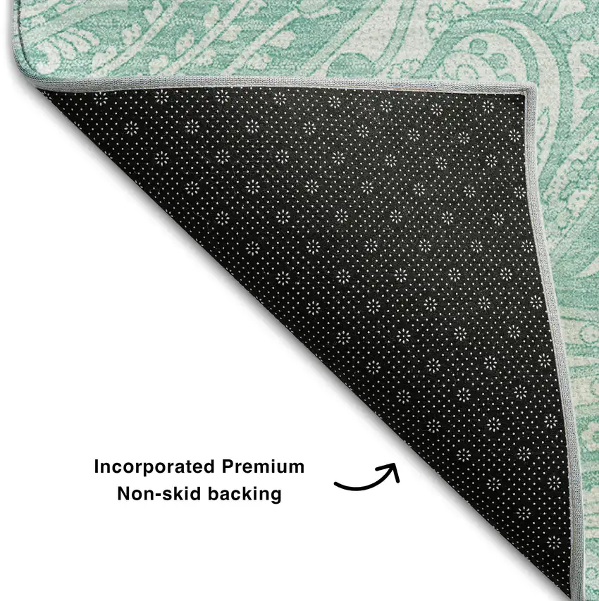 Teal And Ivory Paisley Washable Area Rug With UV Protection Photo 6