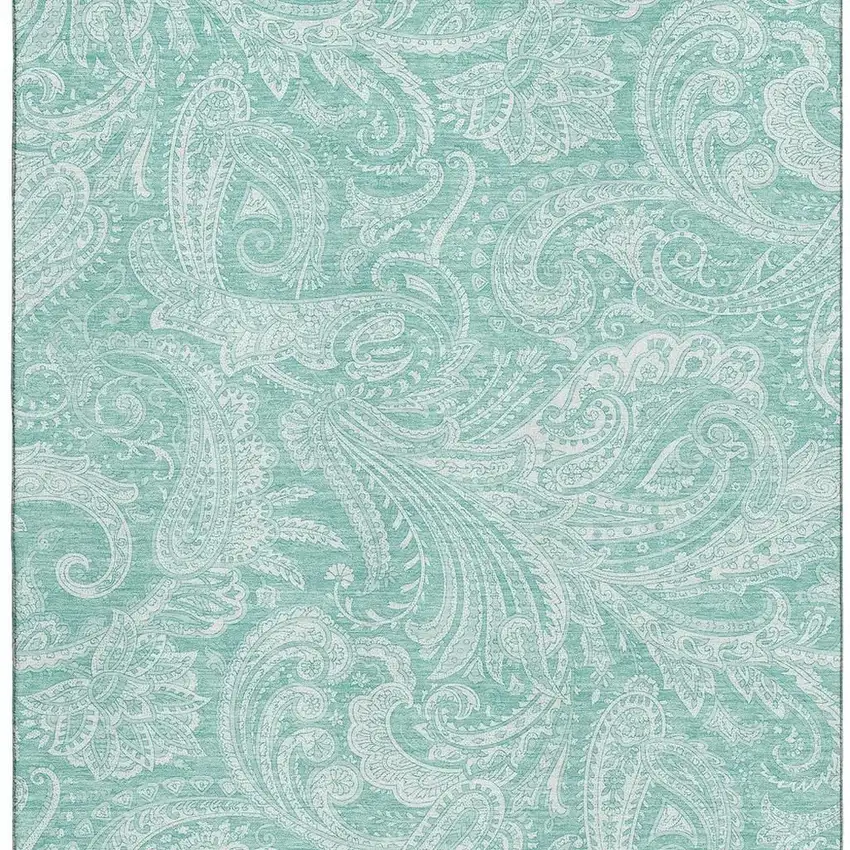 Teal And Ivory Paisley Washable Area Rug With UV Protection Photo 5