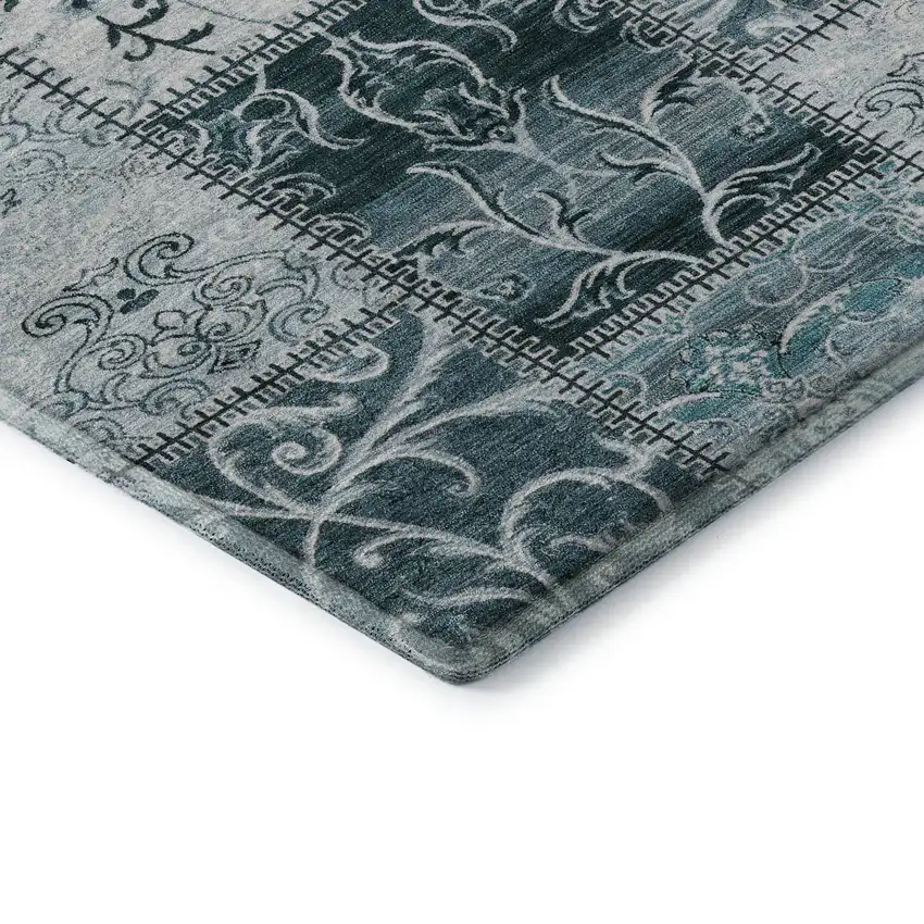 Teal And Ivory Patchwork Washable Area Rug With UV Protection Photo 7