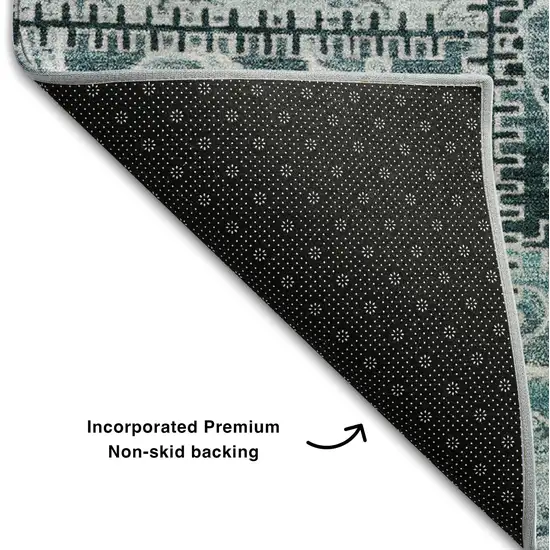 Teal And Ivory Patchwork Washable Area Rug With UV Protection Photo 6