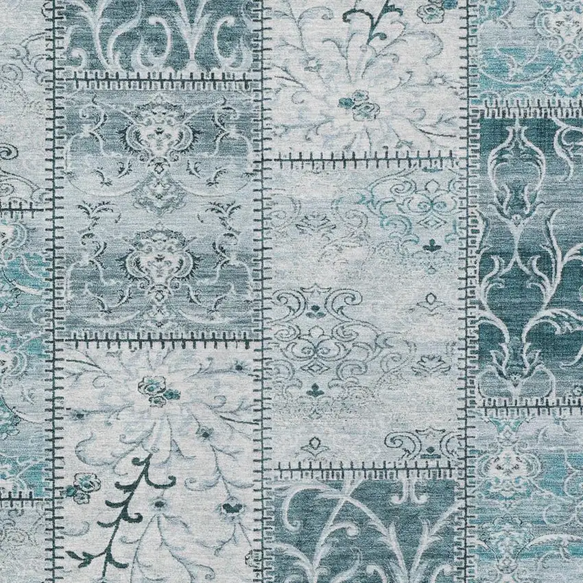 Teal And Ivory Patchwork Washable Area Rug With UV Protection Photo 2
