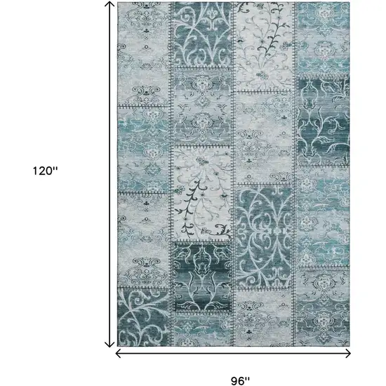 Teal And Ivory Patchwork Washable Area Rug With UV Protection Photo 3